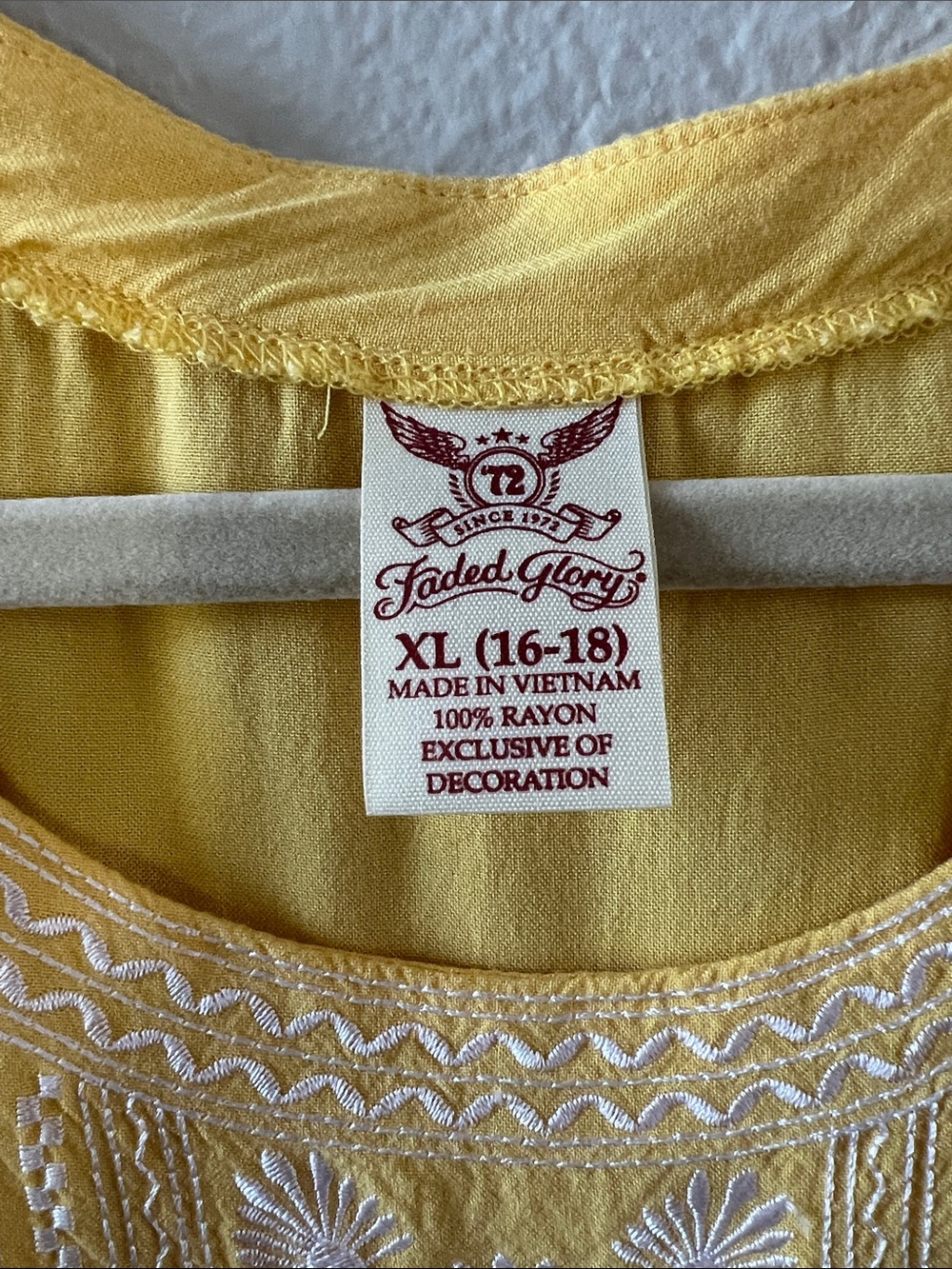 Faded Glory Yellow Embroidered Cap-Sleeve Blouse - Picture 2 of 7